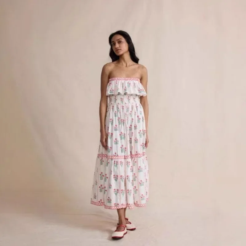 فستان صيفي كاجوال مطبوع عليه زهور بكتف واحد، ملابس حمل فضفاضة طويلة مع تصميم كبير بدون أكمام، فستان ضيق #1