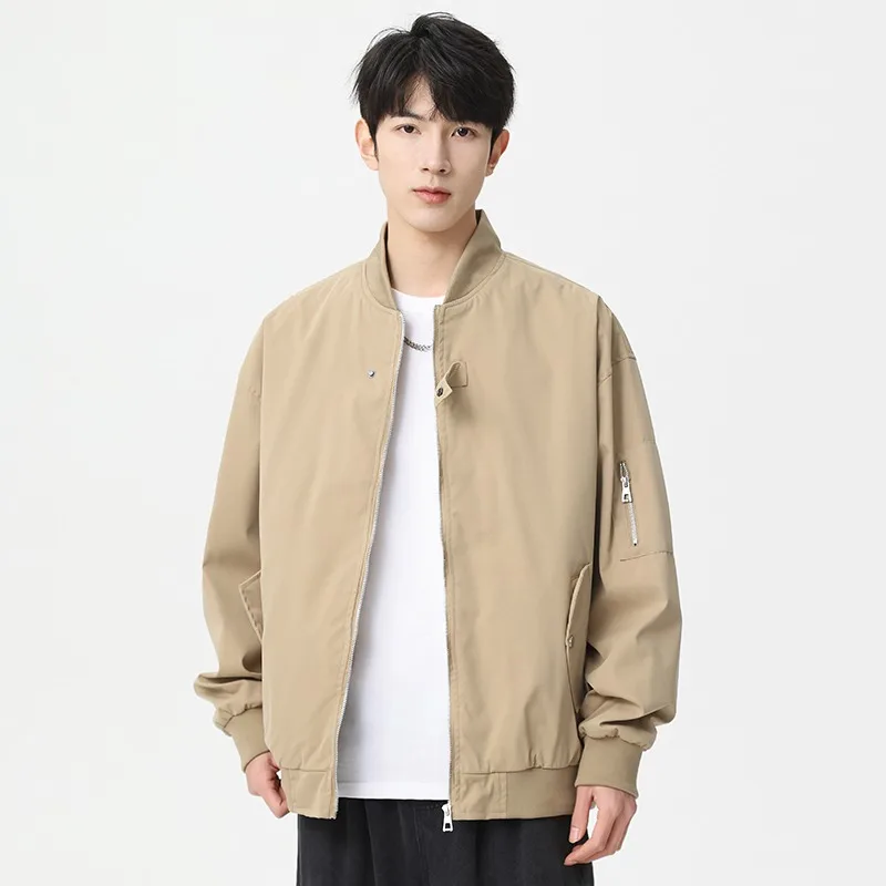 

Men's Casual Korean Style Simple Stand-up Collar Button Solid Color Long-sleeved Cardigan Baseball Uniform Jacket Top