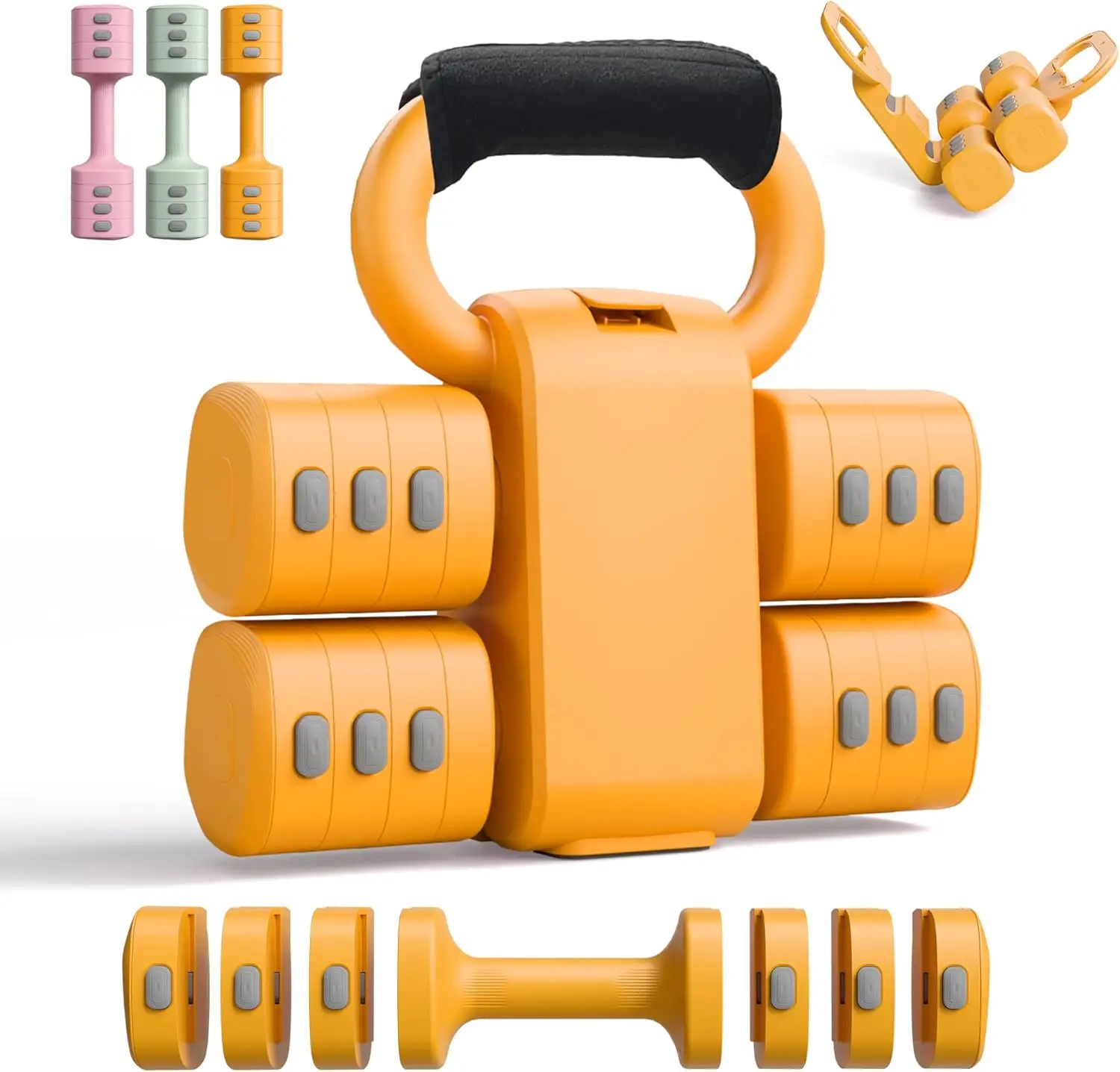 

Регулируемые гантели и гири 2-в-1, 4 уровня веса, быстрая смена для женщин, тренировки в домашнем спортзале