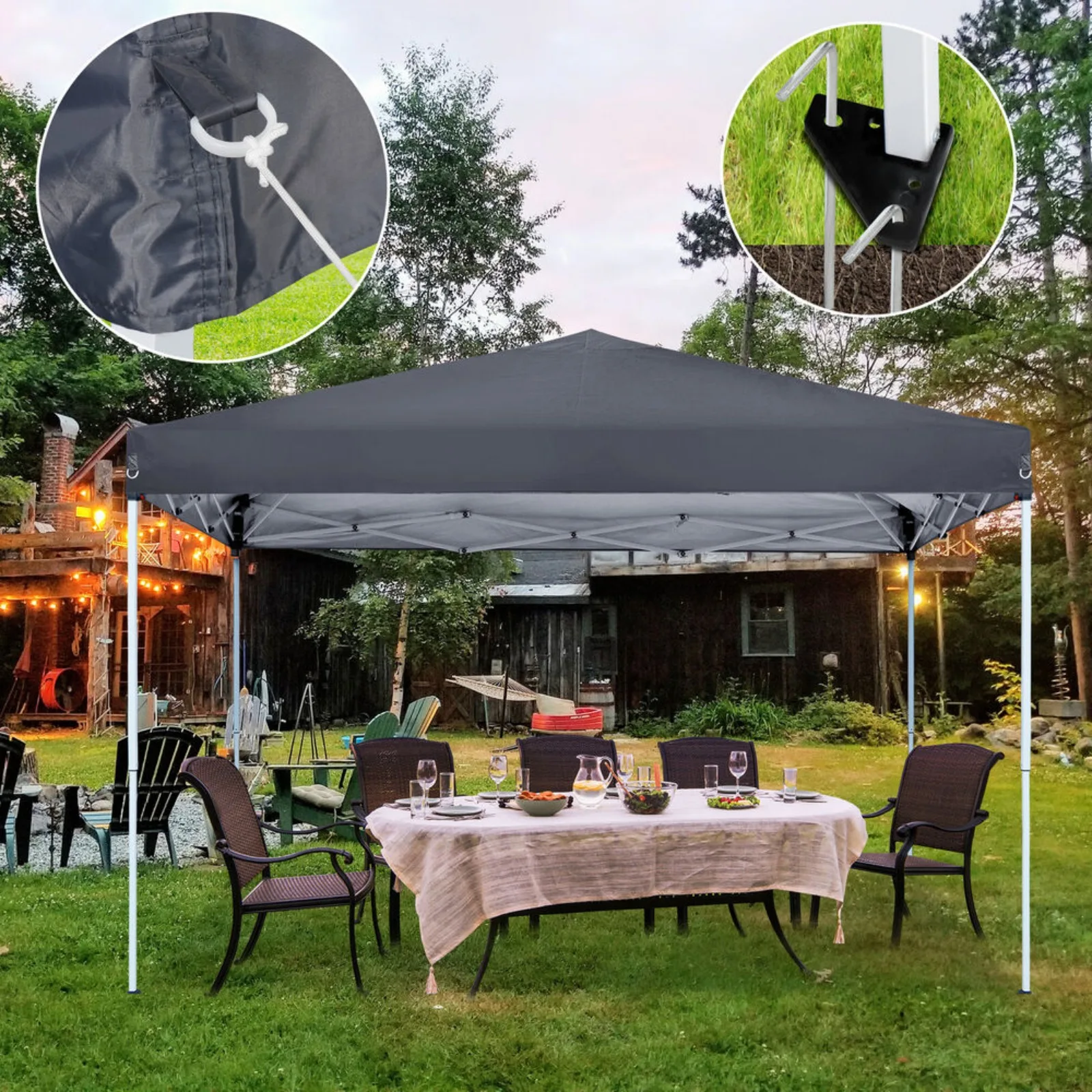 

10x10 Pop Up Canopy Tent Adjustable Straight Leg Heights w/Wheeled Bag Rope Grey United States