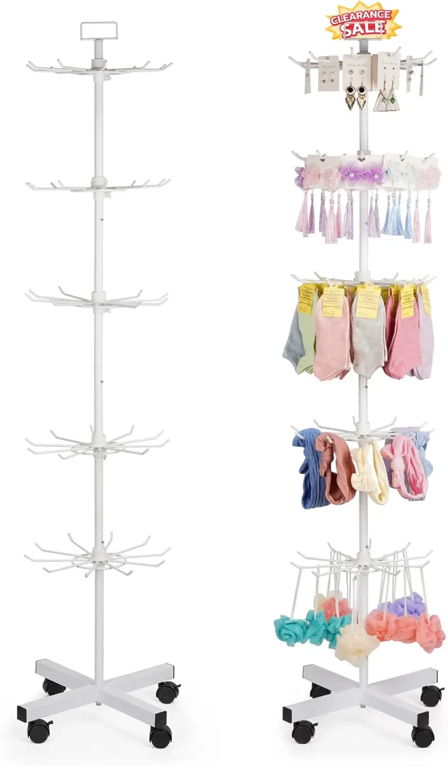 

5-ярусная металлическая вращающаяся подставка-витрина на колесиках, регулируемая вешалка для украшений и головных уборов, белая