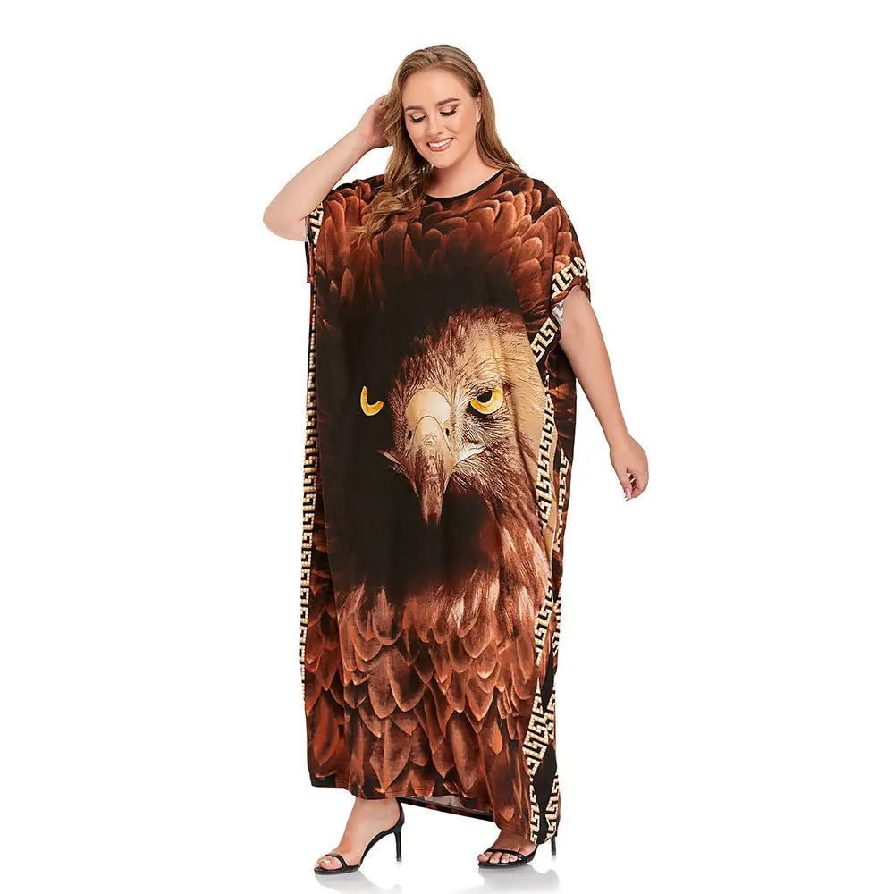 Adler Druck Grafik Casual Kleid für Frauen Dubai Plus Größe Kurzarm Lose Roben Mode Harajuku Straße Persönlichkeit Kleidung