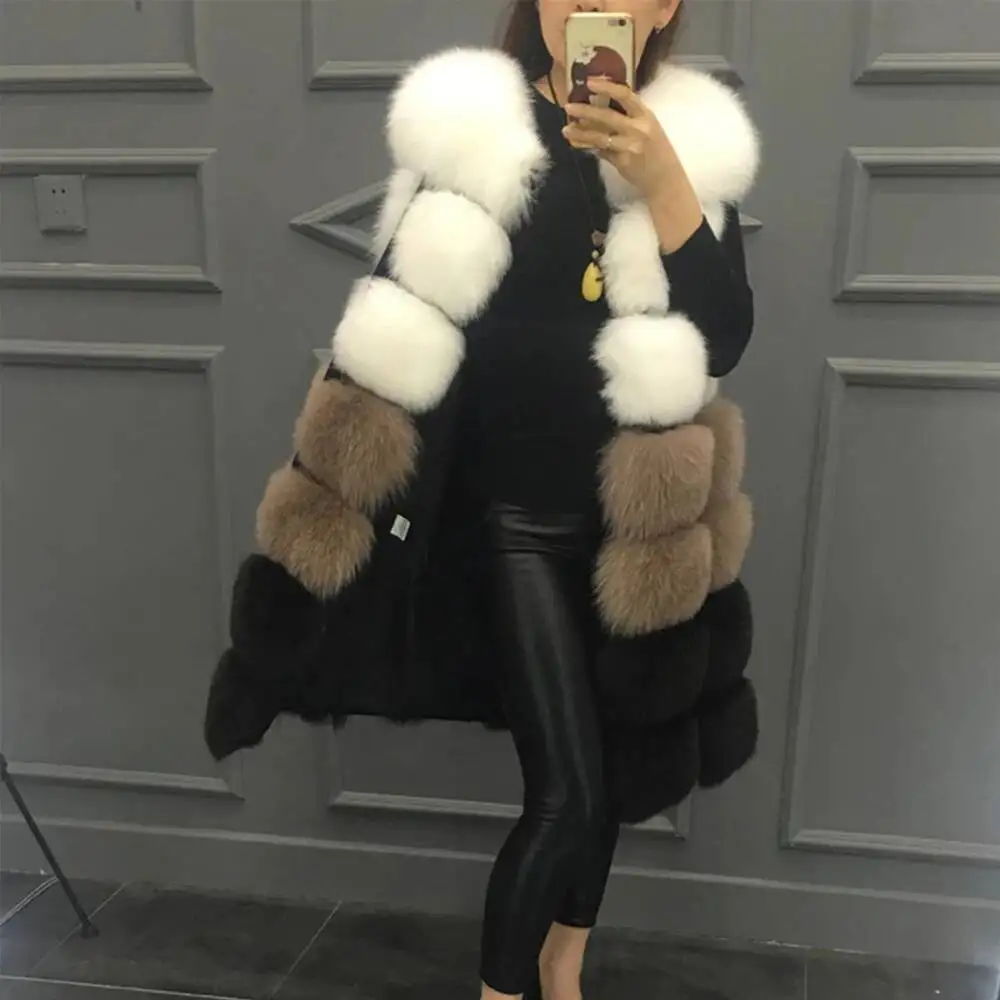 

2025 New Fashion Women Patchwork Thick Warm Vest Female Rainbow Color Sleeveless Artificial Fur Coat Jacket