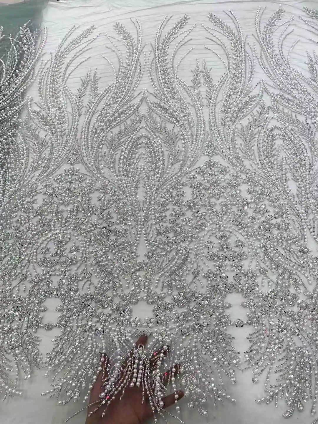 French Mesh Beaded Embroidery Lace Fabric African Luxury Sequins Lace Fabric Nigerian For Bridal Wedding Dresses Sewing