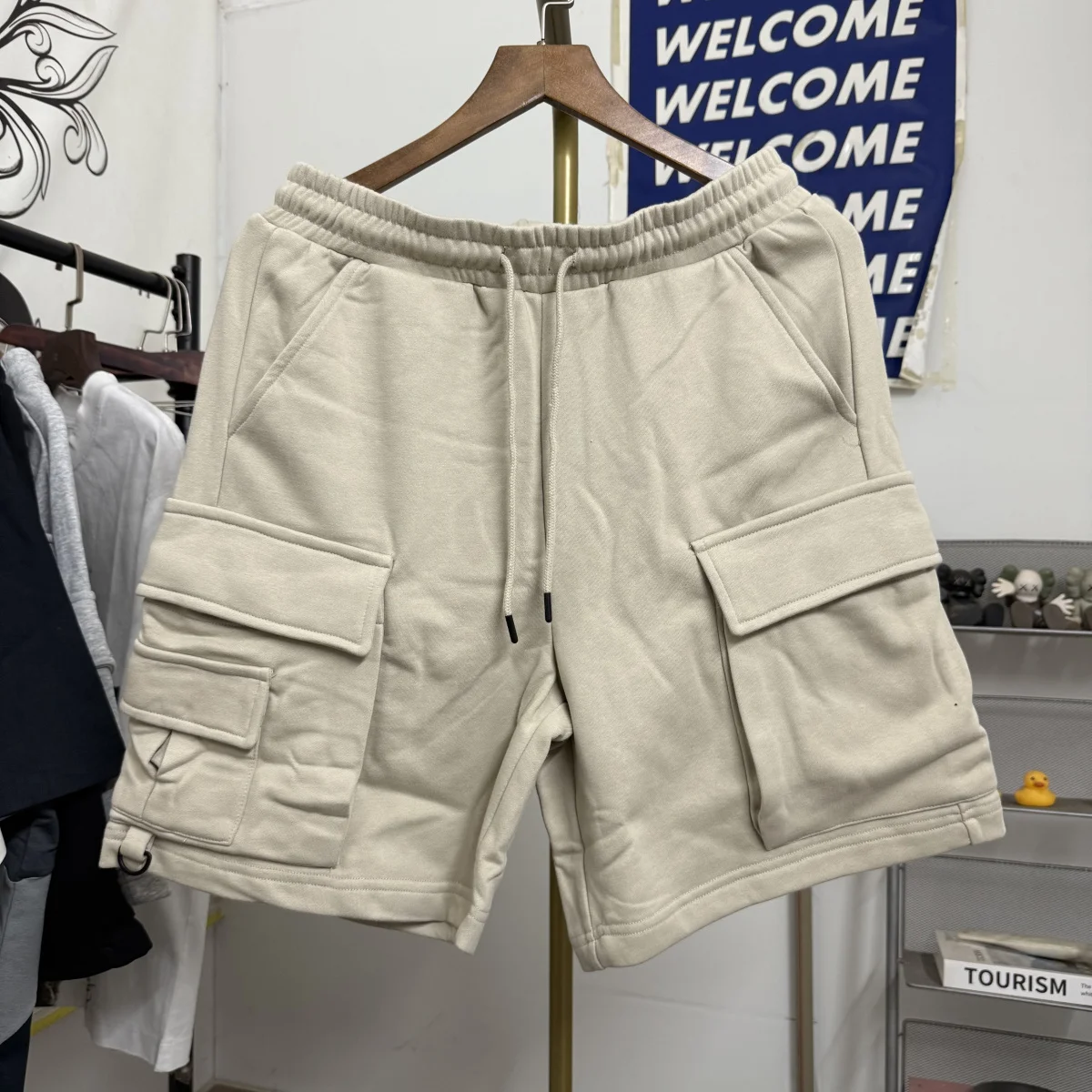 

Loose Fit Knitted Work Shorts Men's Casual Cotton Polyester Drawstring Waist Straight Leg Five-Quarter Length Multi-Color Opt...