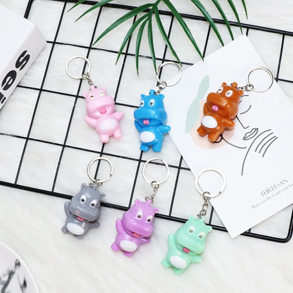 Keychain Mini Moo Deng Key Ring Luminiferous Anti-loss Bouncing Pig Mu Dang Doll Waterproof Thai Style Dwarf Hippo Pendant Kids