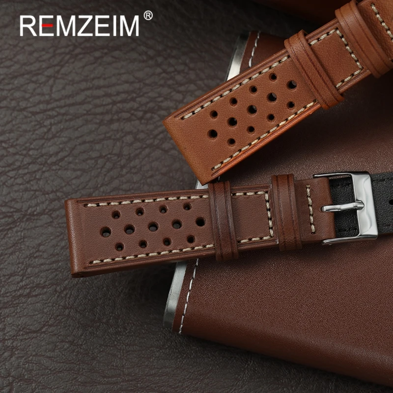 Men Breathable sports Leather Watch Strap 20mm 22mm Wrist Bracelets Business Black Green Brown Replacement Wristband