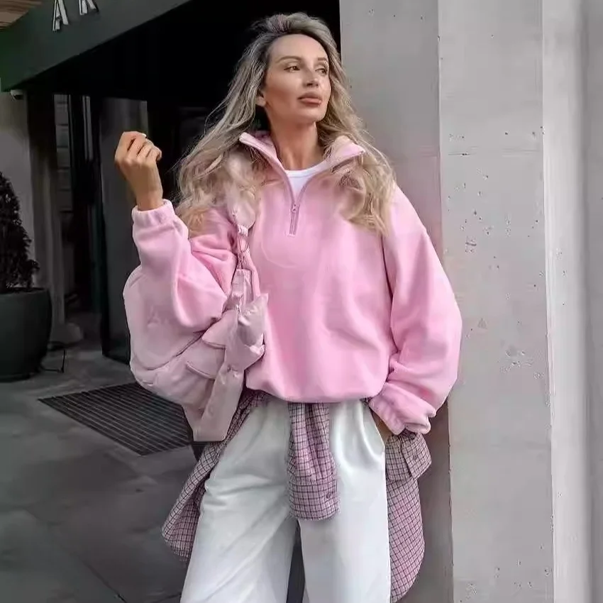 

Толстовка свободного кроя на флисовой подкладке с воротником-стойкой, длинными рукавами, стандартной толщины, в повседневном стиле, осенне-зимняя, цветная.