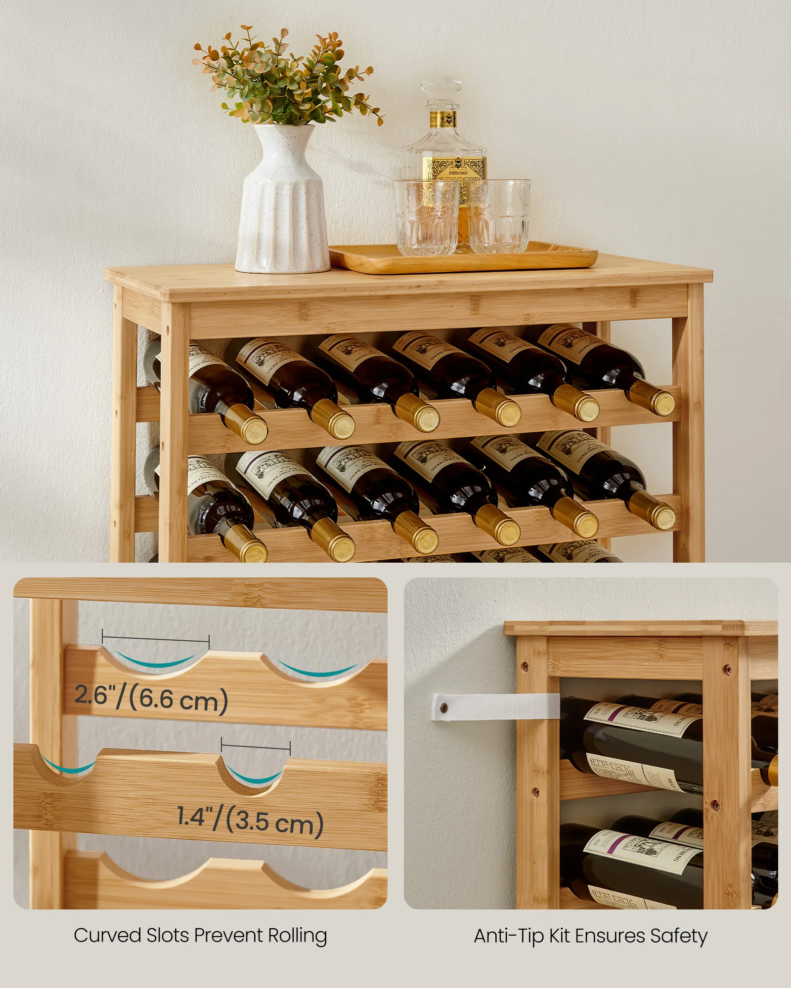 SONGMICS-Cremalheira de vinho com mesa, prateleiras de armazenamento de vinho de 7 camadas, exibição de piso, 42 garrafas