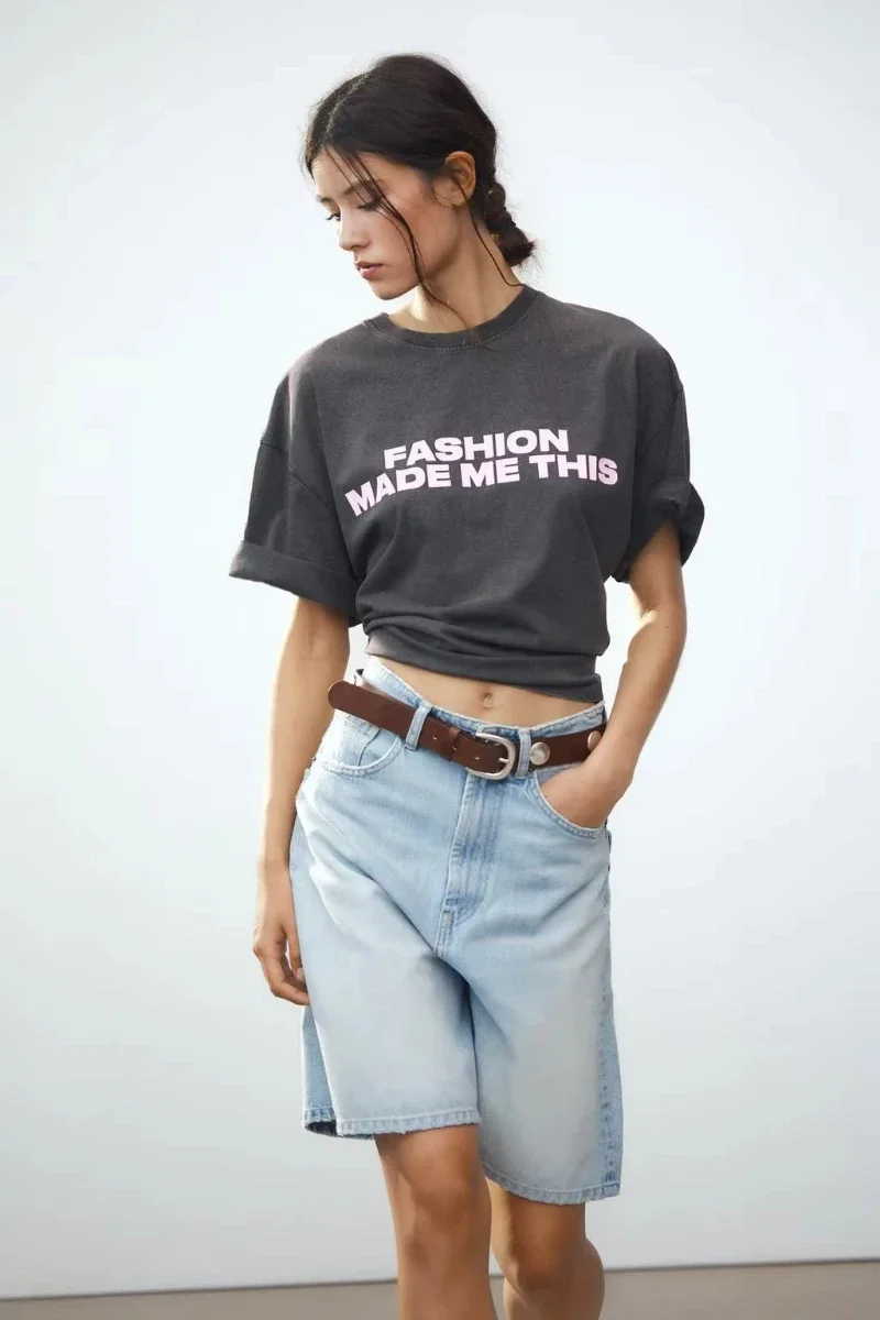 

2025 Mexico Beach Style Short-sleeved T-shirt Cotton Fashion Europe America Women's Vacation Summer Brand Print T-shirt Casual