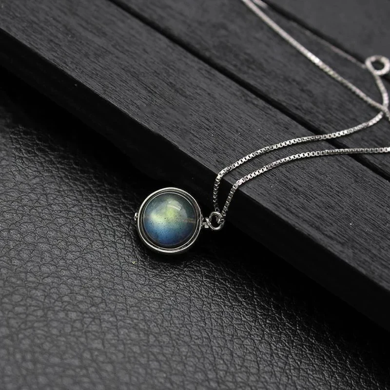 Fine Jewelry S925 Sterling Silver Rotatable Labradorite Bead Pendant Necklace For Woman Teens Chain Charm Wedding Gift NA001