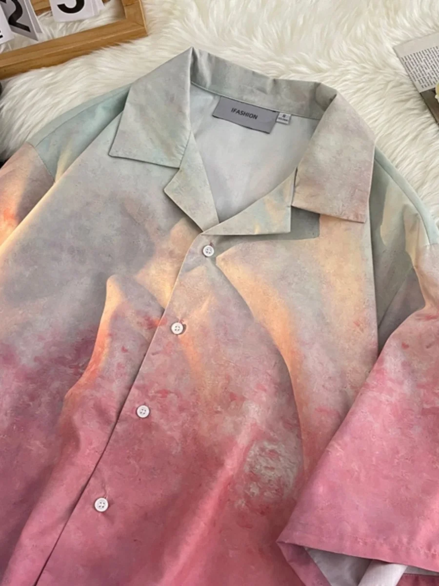 

Мужская летняя дышащая повседневная верхняя одежда оверсайз из окрашенного хлопка, трендовая уличная одежда