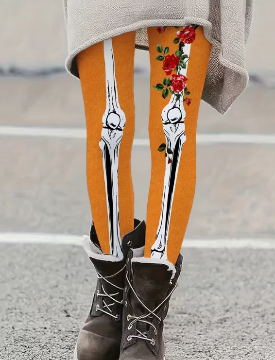 Damen-Leggings mit Halloween-Skelett-Motiv, 3D-Druck, dehnbare Workout-Leggings, schmale Strumpfhosen, sexy modische Yoga-Hosen, trendige coole Hosen