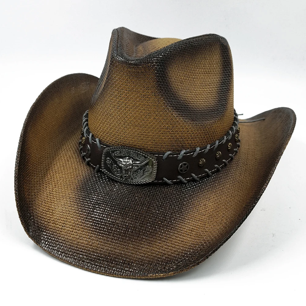 Army Green Camo Cowboy Hat Straw Hat Star Jazz Straw Hat Panama Paper Grass Western United States Cowboy Hat Fashion Travel