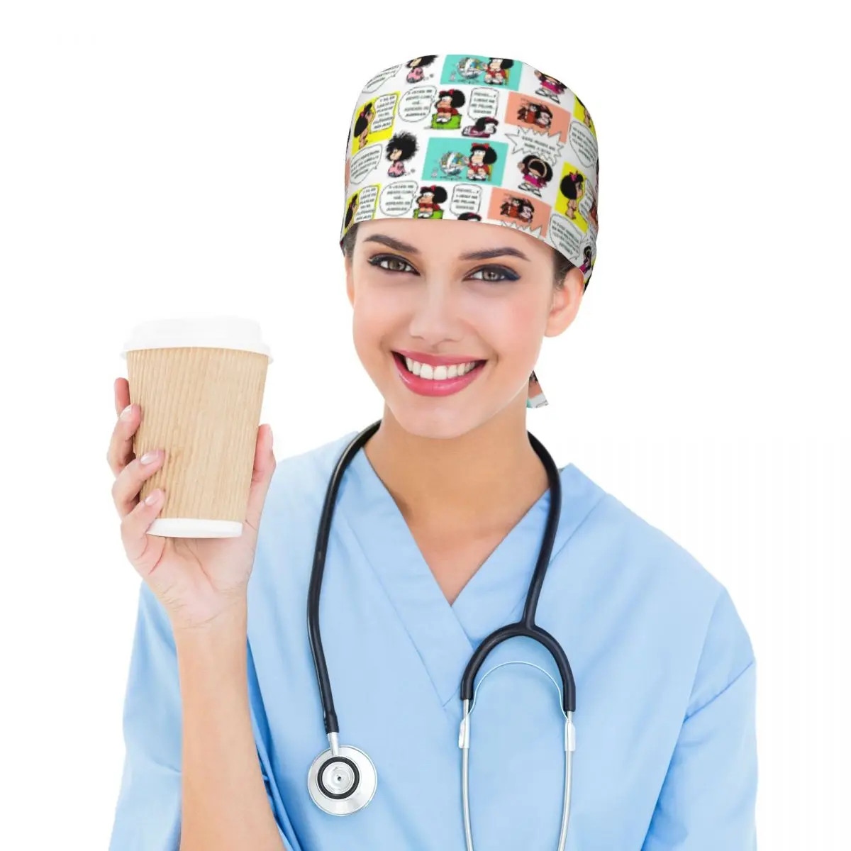 Custom Mafalda Breathable Nursing Work Cap Surgical Scrub Caps Unisex Nursing Hair Hats Work Scrubs Hat for Hospital Pharmacy