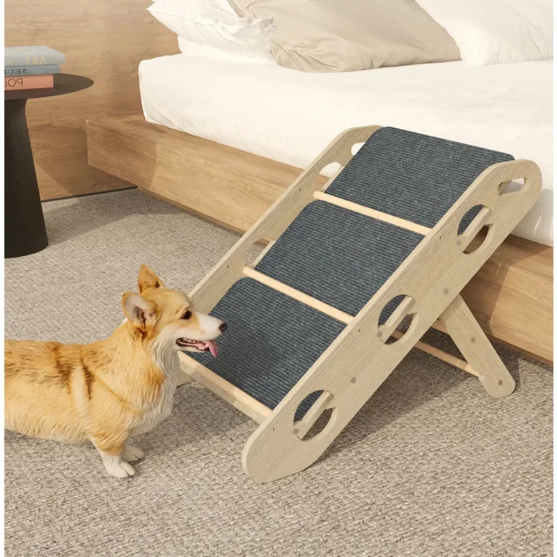 Solid Wood Folding Climbing Ladder, Sofa Bedside Pet Slope, Elderly Dog Anti Slip Step Stool, Strong Load-Bearing Safety Ramp