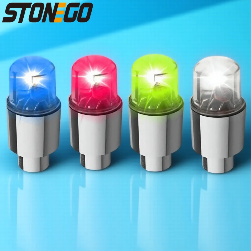 

STONEGO 2PCS Car Bike Wheel Tyre Valve Cover Flashing LED Lights Spoke Lights Neon Strobe LED Tyre Valve Cover