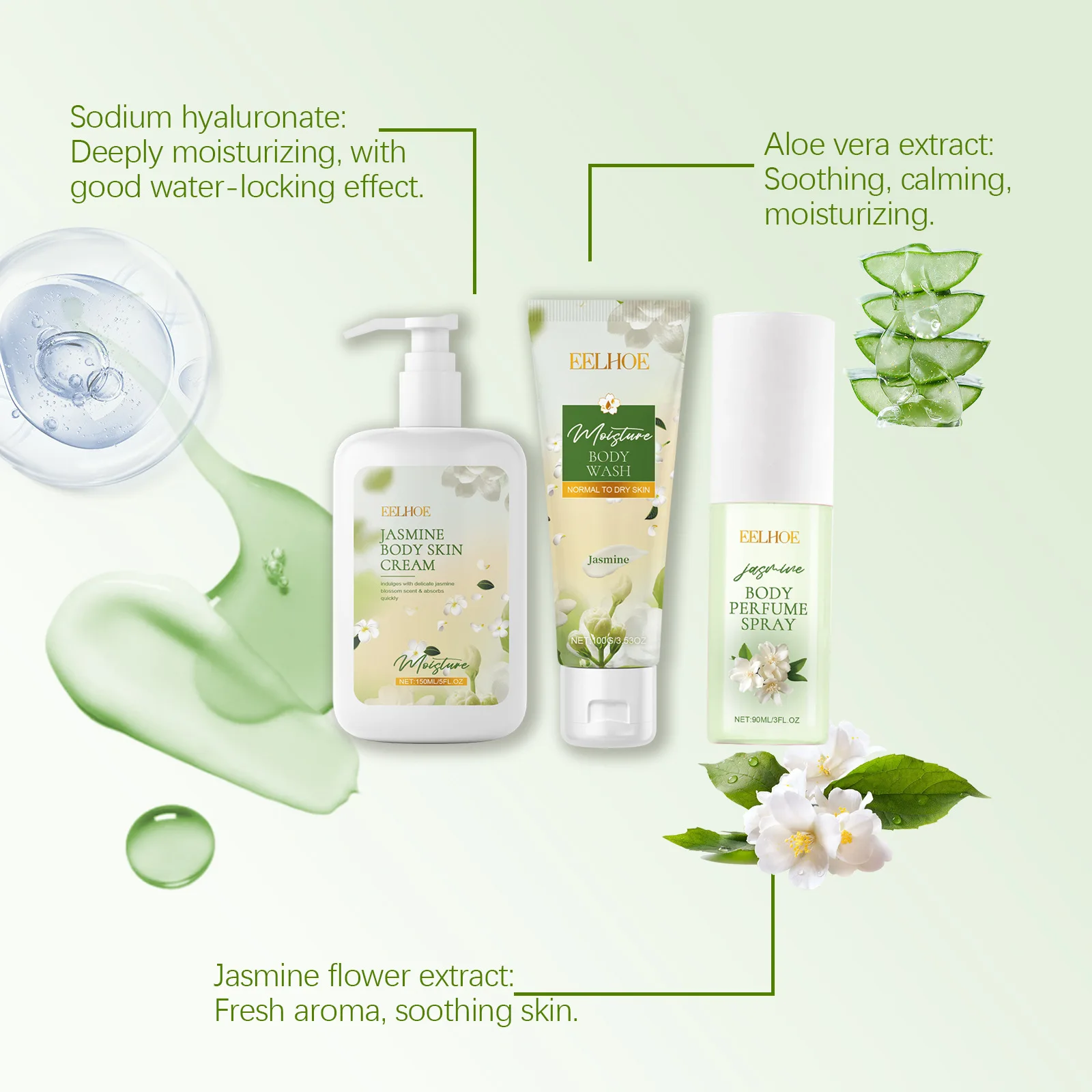 Jasmine Flower Moisturizing Skin Care Products Set Cleaning the Skin Lightening Body Wash Oil Control Perfumed Body Lotion Women