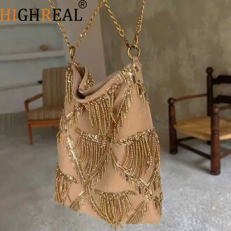 

Fashion Dinner Bag Women's Spring New Sequined Fringed Portable Shoulder Bag Versatile Elegant Messenger Bag