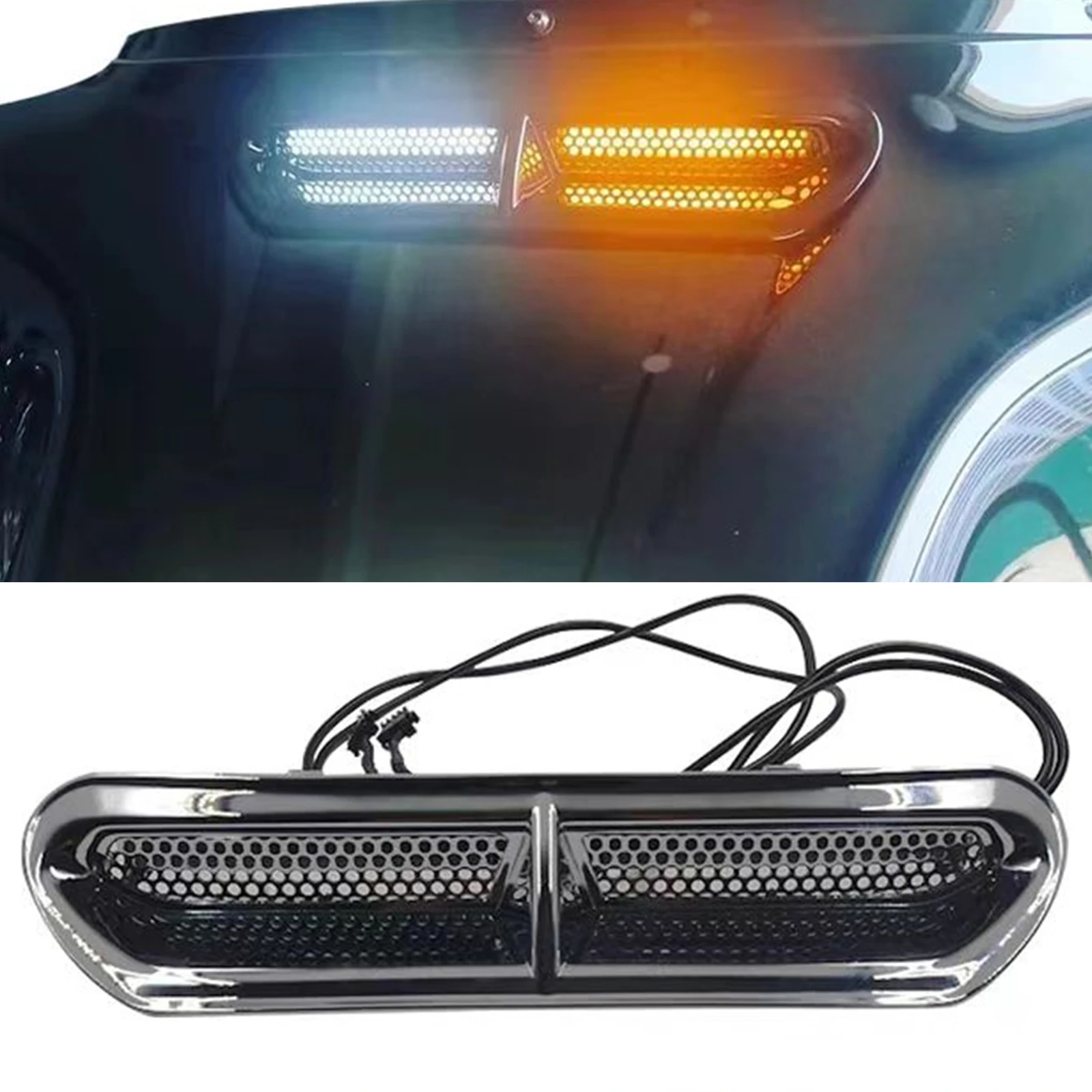 

Motorcycle Front Fairing Air Vent Trim LED Turn Signal Lamp Light For Harley Davidson Touring Electra Glide Tri Glide 2014+