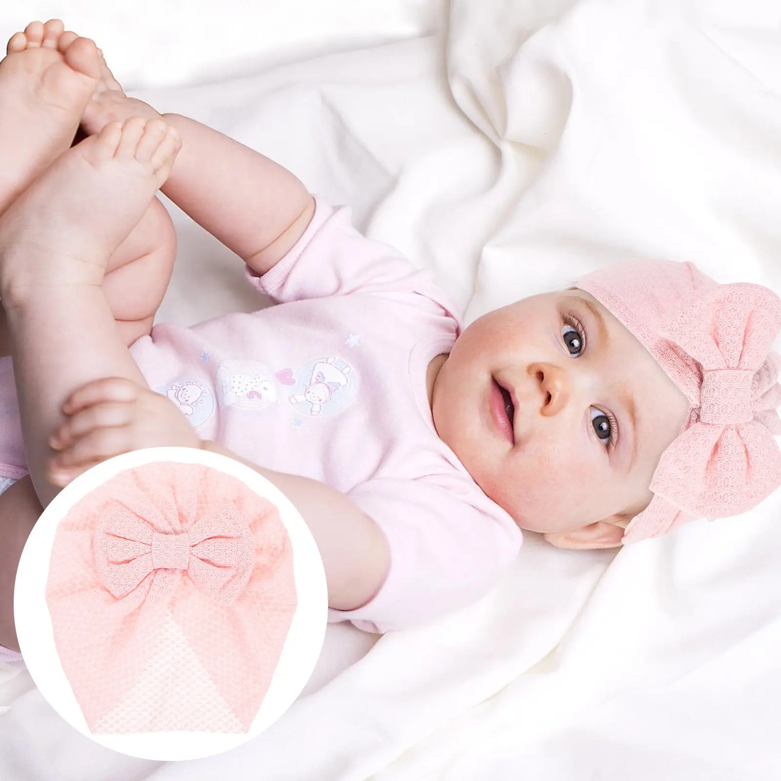 

Newborn Baby Girl Hat Bowknot Infant Turban Hospital Bonnet Soft Elastic Cute Toddler Hat for Photos Birthday Party Daily Wear