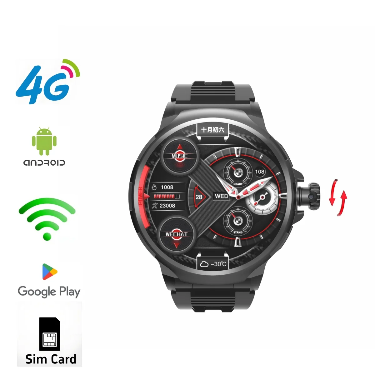 GT100 Smartwatch 1.8 inch TFT Screen With 500W Camera GPS WIFI Google Play Store Video Calls 4G Android Smart Watch 2024 NEW