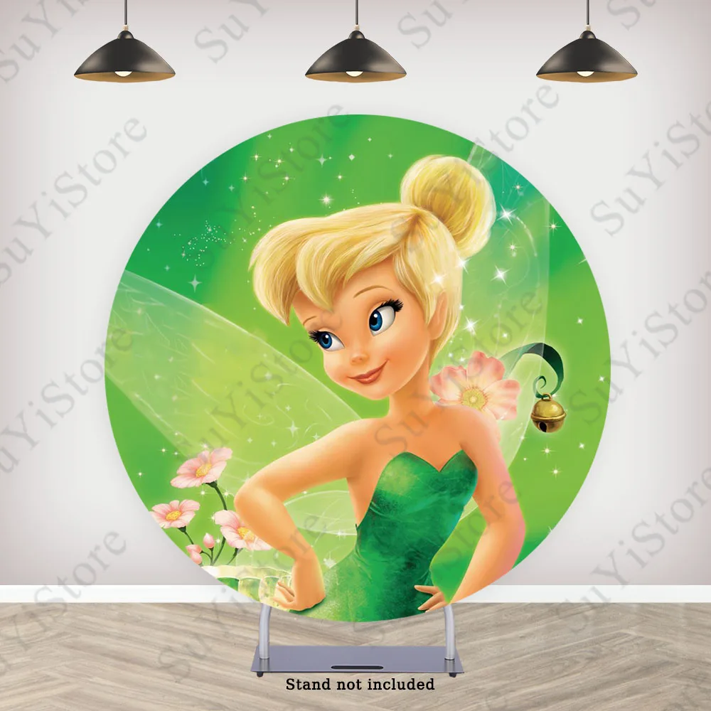 Tinker Bell Round Photo Backdrop Cover For Girls Birthday Disney Princess Iridessa Custom Circle Photography Background