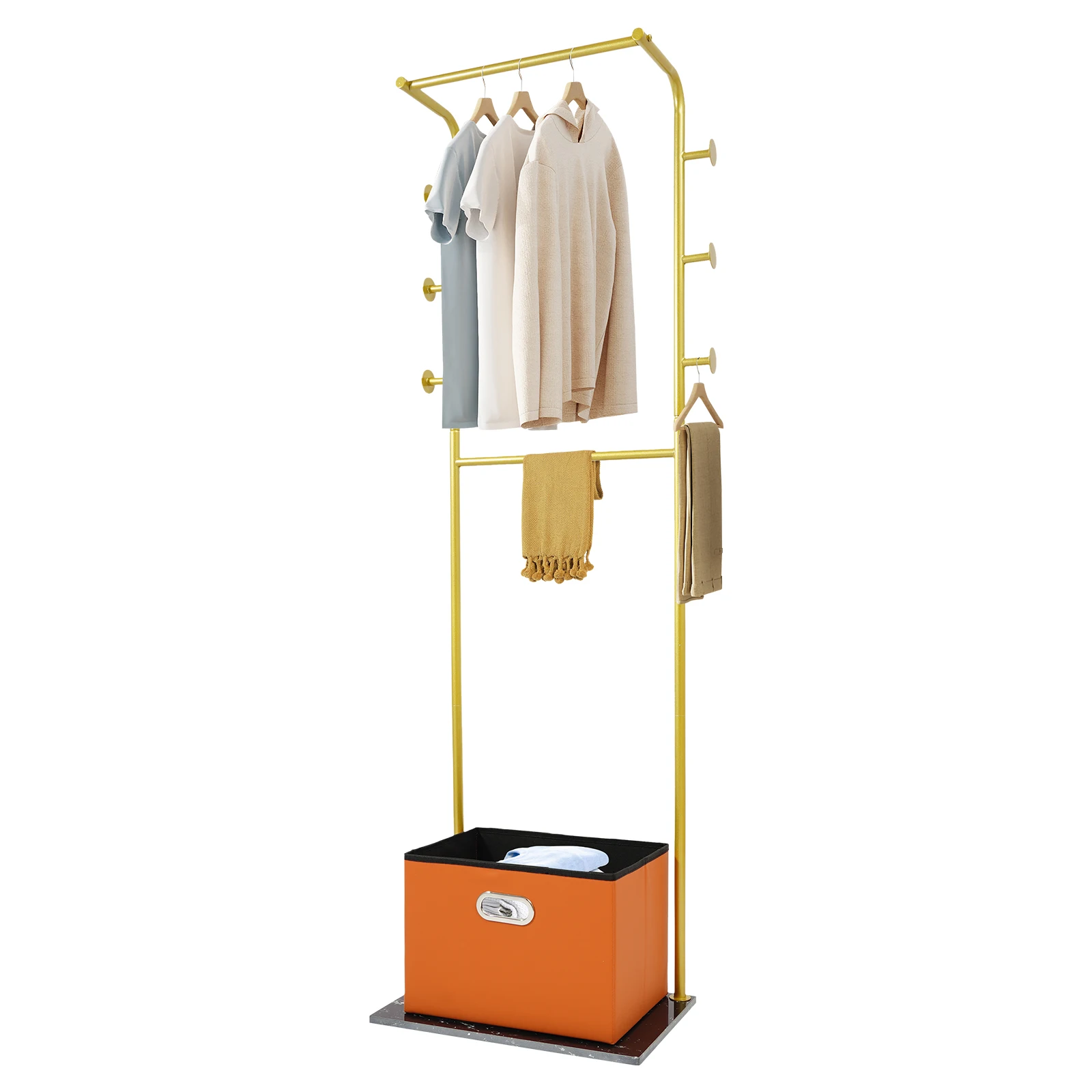 

Напольная вешалка для одежды золотистого цвета, усиленная, с ящиком для хранения и крючками, экономит место, для спальни, прихожей, гостиной