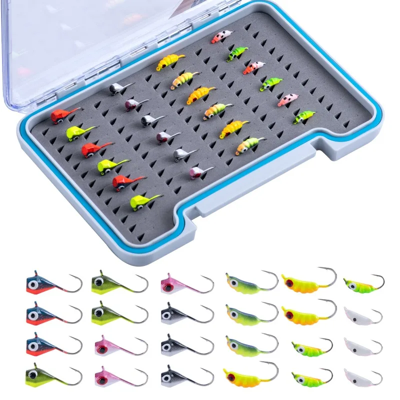 

Goture 24pcs/set Tungsten Ice Bait 10# 12# 14# Hook Point Sharp with Barb Sensitivity and Durable Ice Fishing Lures 0.5-1.9g