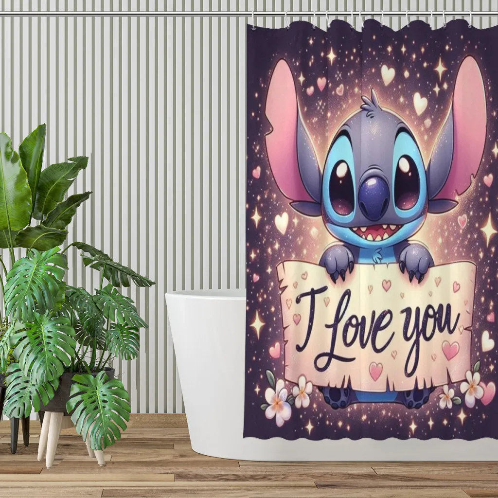 Stitch Shower Curtain Cartoon Cute Kids Bathroom Decoration Shower Curtain Birthday Gift