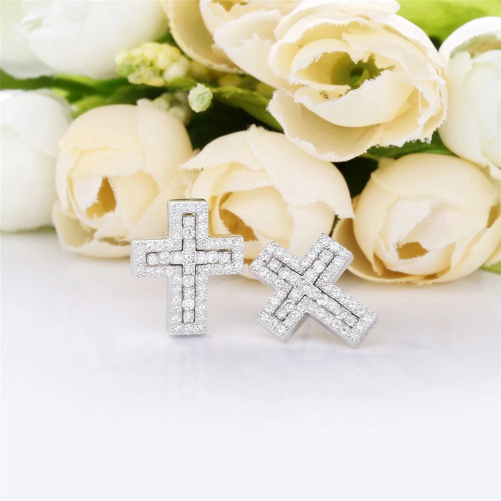 SHADOWHUNTERS 925 فضة الجوف الصليب وأقراط مع واضح تشيكوسلوفاكيا فام Mujer فضة مجوهرات أقراط Teeny #4