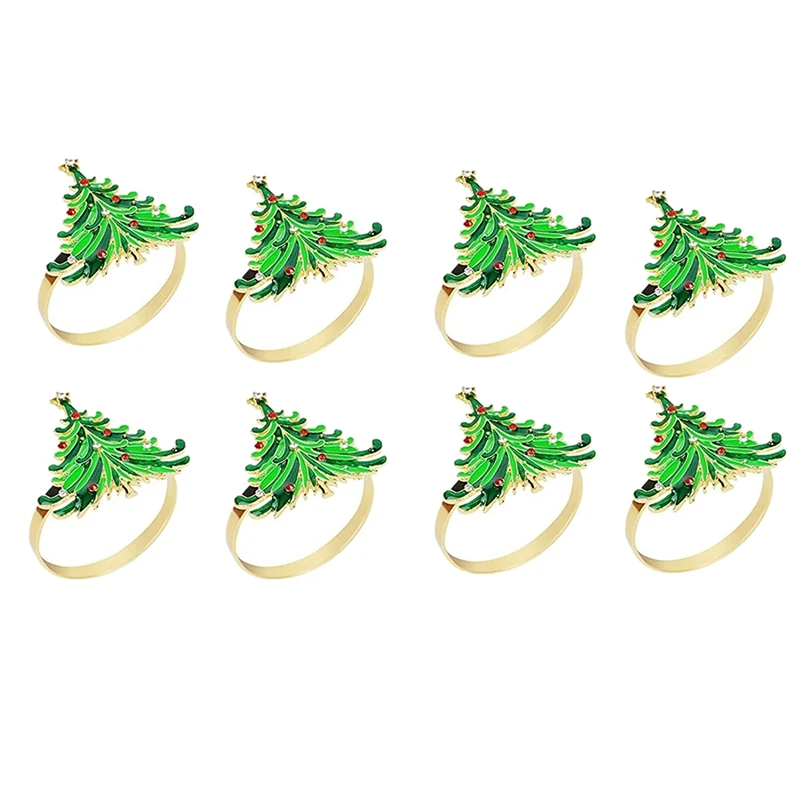 

8Pcs Green Chirstmas Tree Napkin Rings,For Christmas Dinning Table Setting-Wedding Receptions Holiday Party