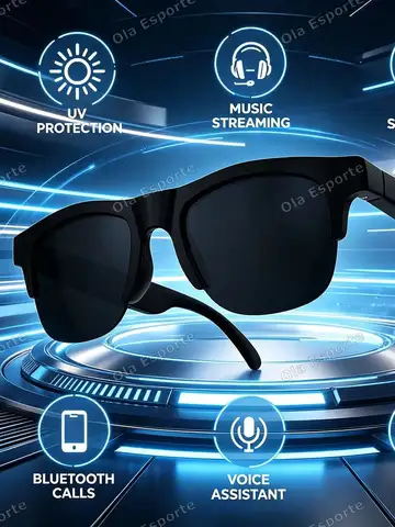 Novos Óculos Inteligentes com Câmera AI 2026, Controle por Toque, Gravação de Fotos, Tradutor, Assistente de Voz, Música, Óculos de Sol Bluetooth Sem Fio