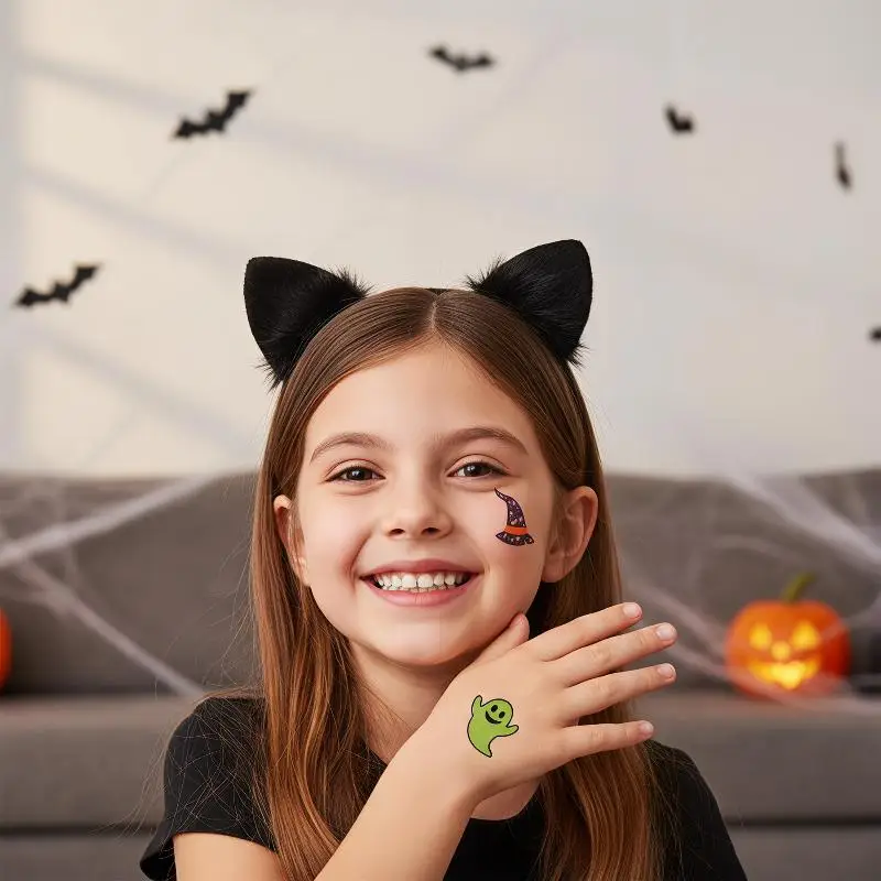 Glow In The Dark Halloween Temporary Tattoos Waterproof Sweatproof Non-Toxic Stickers for Kids Trick or Treat Party