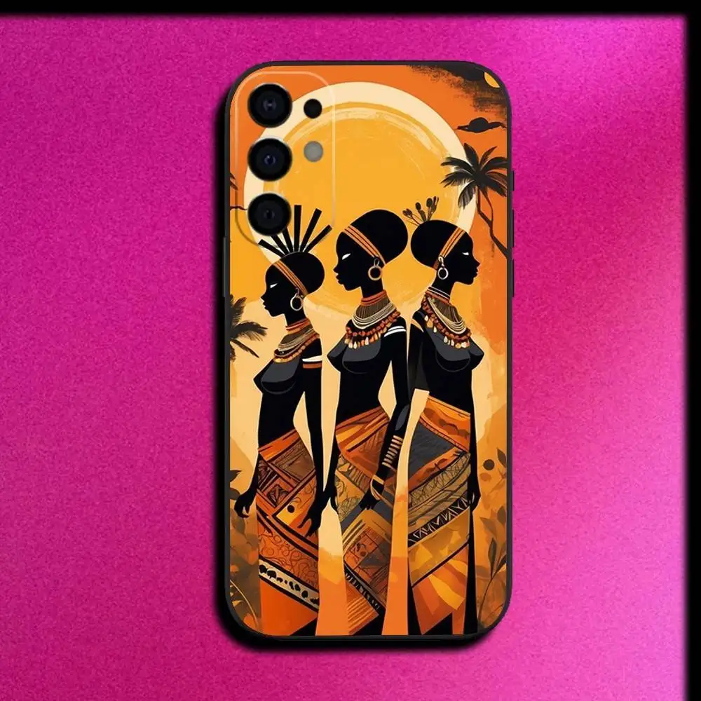 Afrikanische Kunst Handyhülle für Samsung S25, S24, S21, S22, S23, S30, Ultra, S20, Plus, Fe, Lite, 5G, schwarze Abdeckung