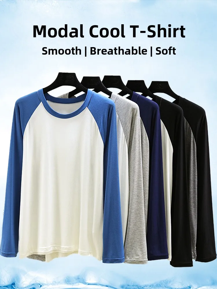 

Modal Long Sleeve Men's T-shirt Shoulder Insert Thin round Neck Casual Base Shirt Versatile Early Spring Lightweight round Ne...