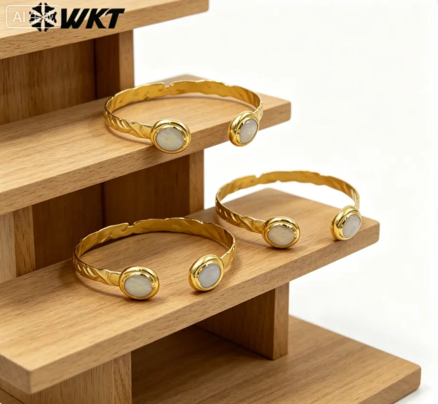 WT-MPB102 New Arrival Classic Natural Round Pearl With 18k Gold Plating Cuff Bangle Can Be Adjustable For Friends Gifts