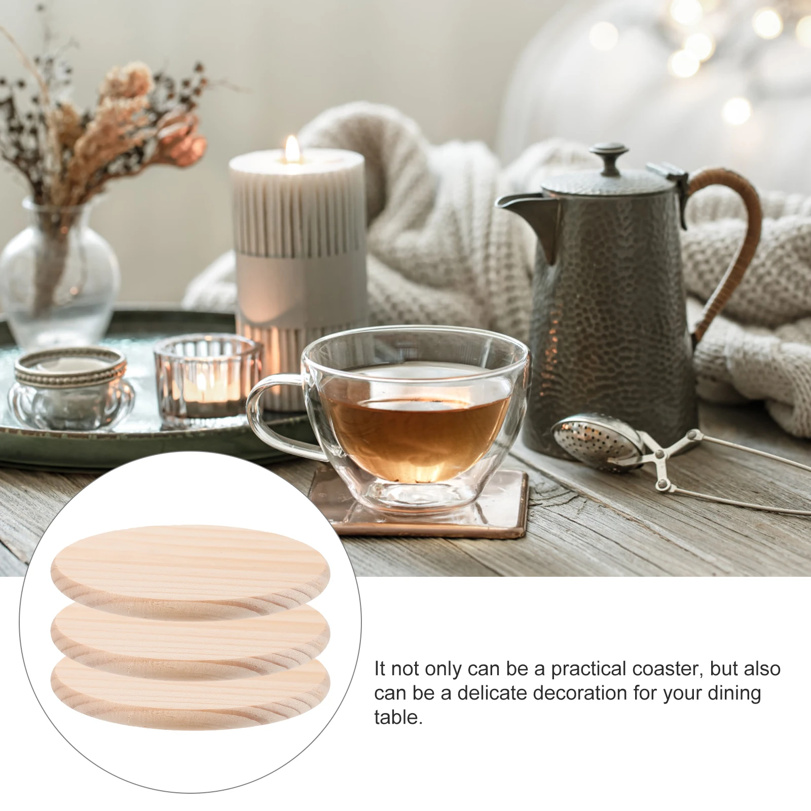 

1 set 10cm Round Wood Coaster Blanks Non Slip Pad DIY Crafts Unfinished Drink Coasters Blank Mats Home Coffee Shop