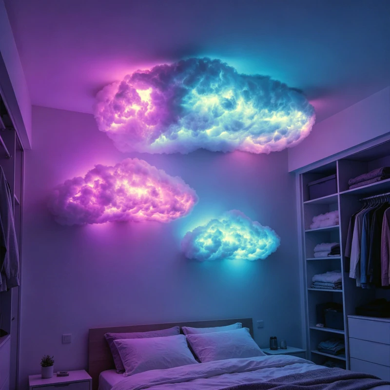 DIY 구름 번개 조명 무선 리모컨 앱 음악 동기화 다색 번개 천둥구름 LED 조명 게임룸 장식용 썸네일 4