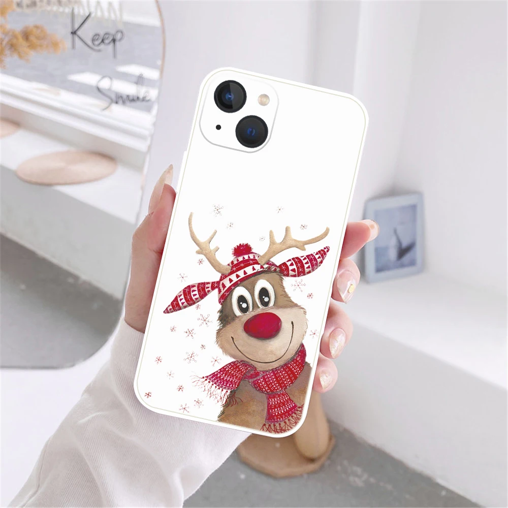 Christmas Merry Santa Elk Phone Cover For iPhone 11 12 13 14 15 16 Pro Max 14 15 16 Plus 12 13 Mini White Soft Silicone TPU Case