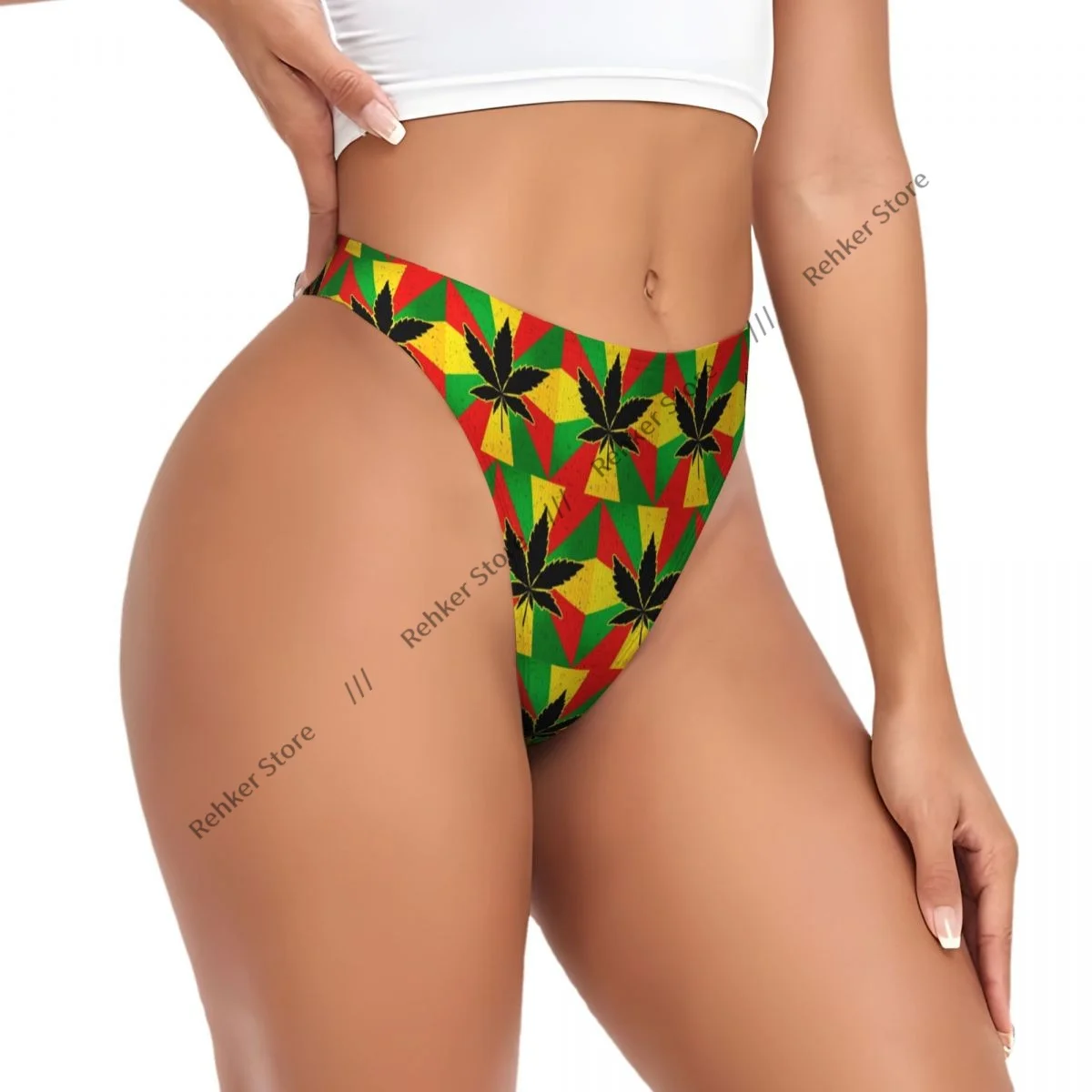 

Thongs For Women V Waist G-String Panties Grunge Rastafarian Flag Underwear Breathable Underpants