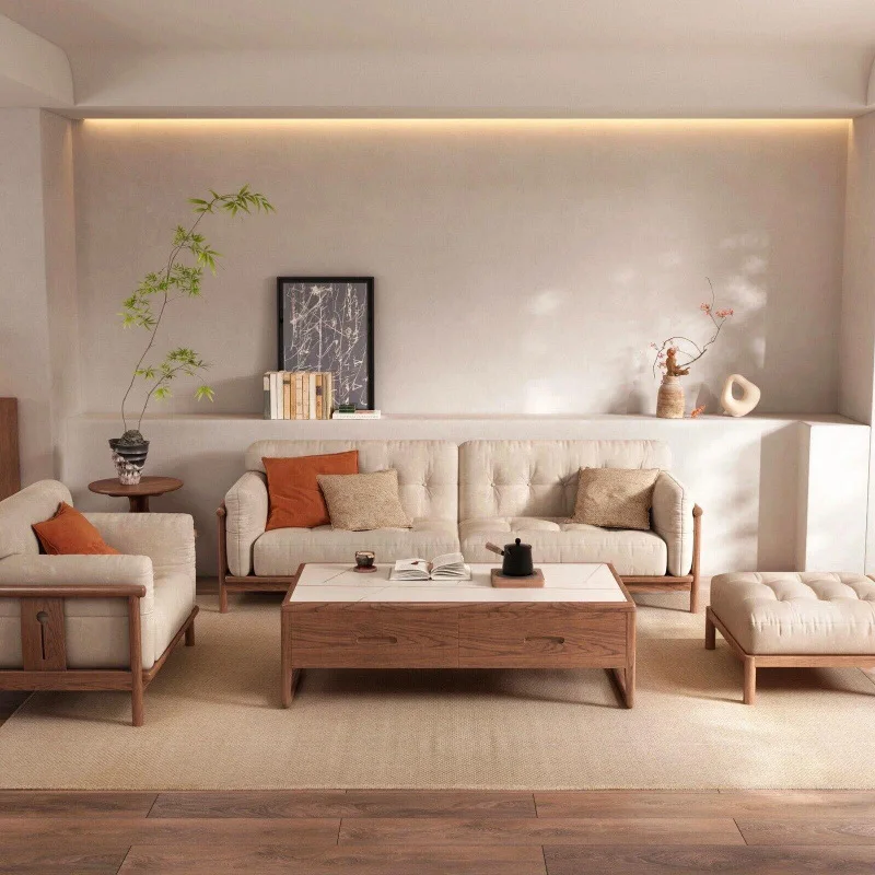 Solid wood sofa combination office living room business reception fabric size apartment furniture