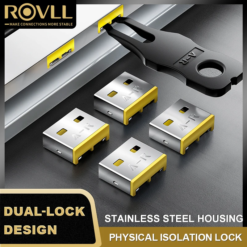 ROVLL USB-beveiligingsplug, afneembaar, van koolstofstaal, USB-stofplug, USB-poortblokker voor computers en laptops