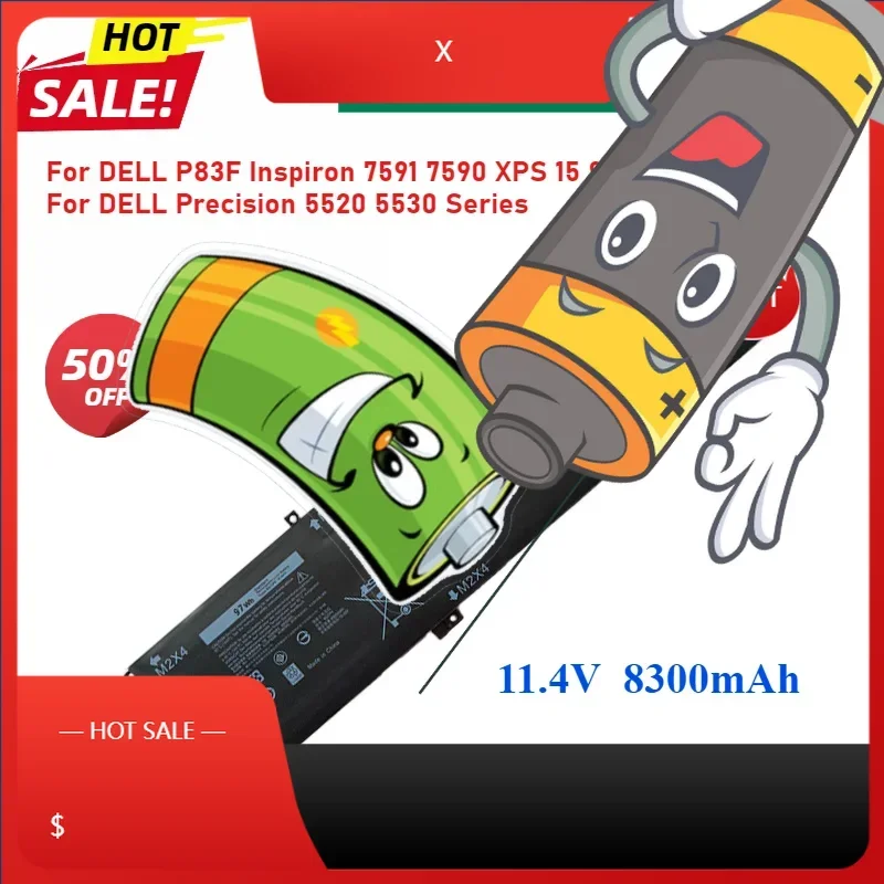 

6GTPY RRCGW H5H20 Аккумулятор для ноутбука DELL P83F Inspiron 7591 7590 XPS 15 9560 Precision 5520 5530 Series Аккумуляторы для ноутбуков