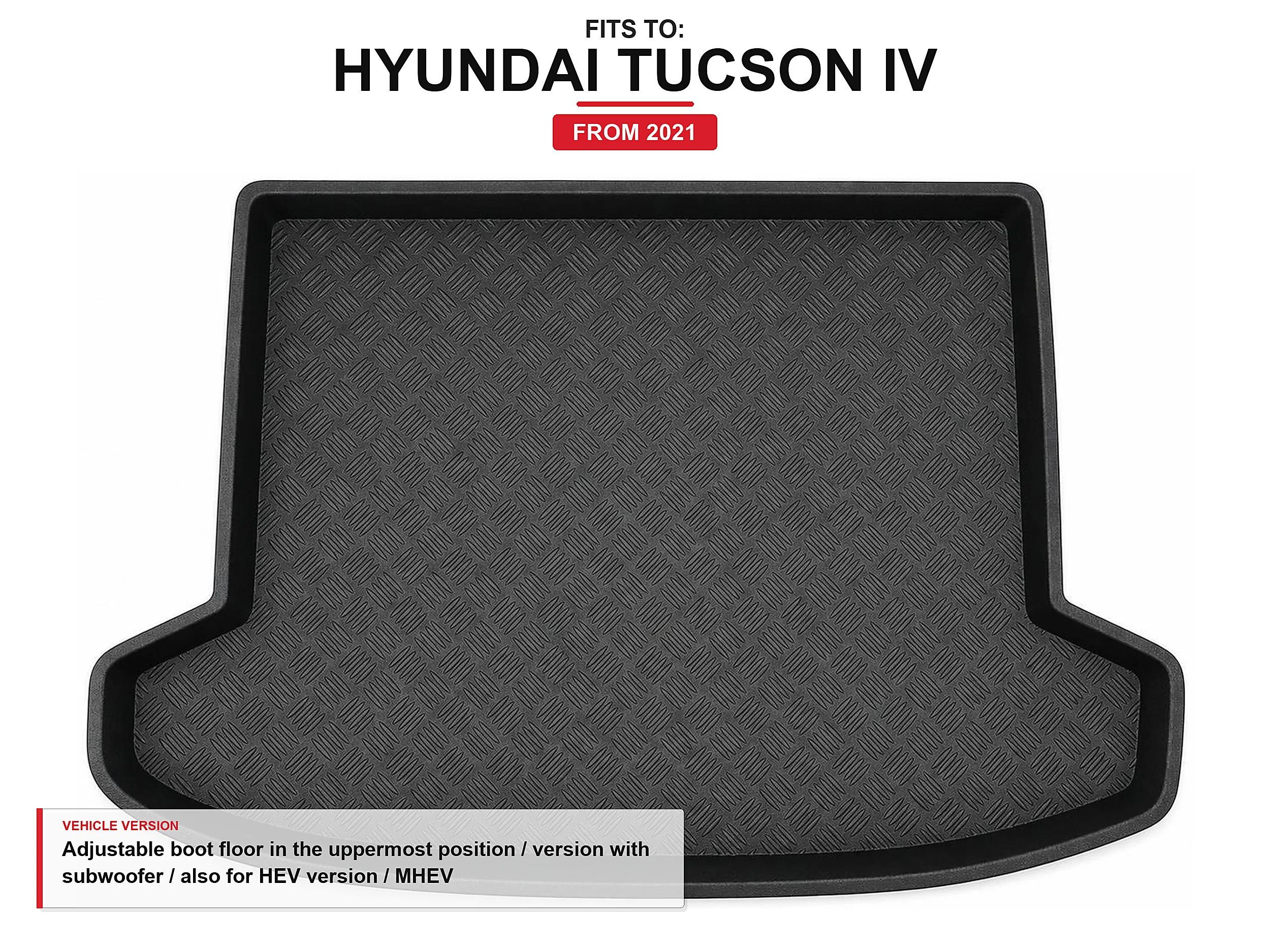 Kofferbakmat met lip voor: Hyundai Tucson Iv 2021- Ook voor Hev-versie