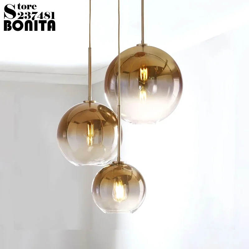 

Gradient Glass Ball Design Lamp Pendant Lighting Transparent Round Droplight Edison Bubble Spherical Hanging Lights Bedroom