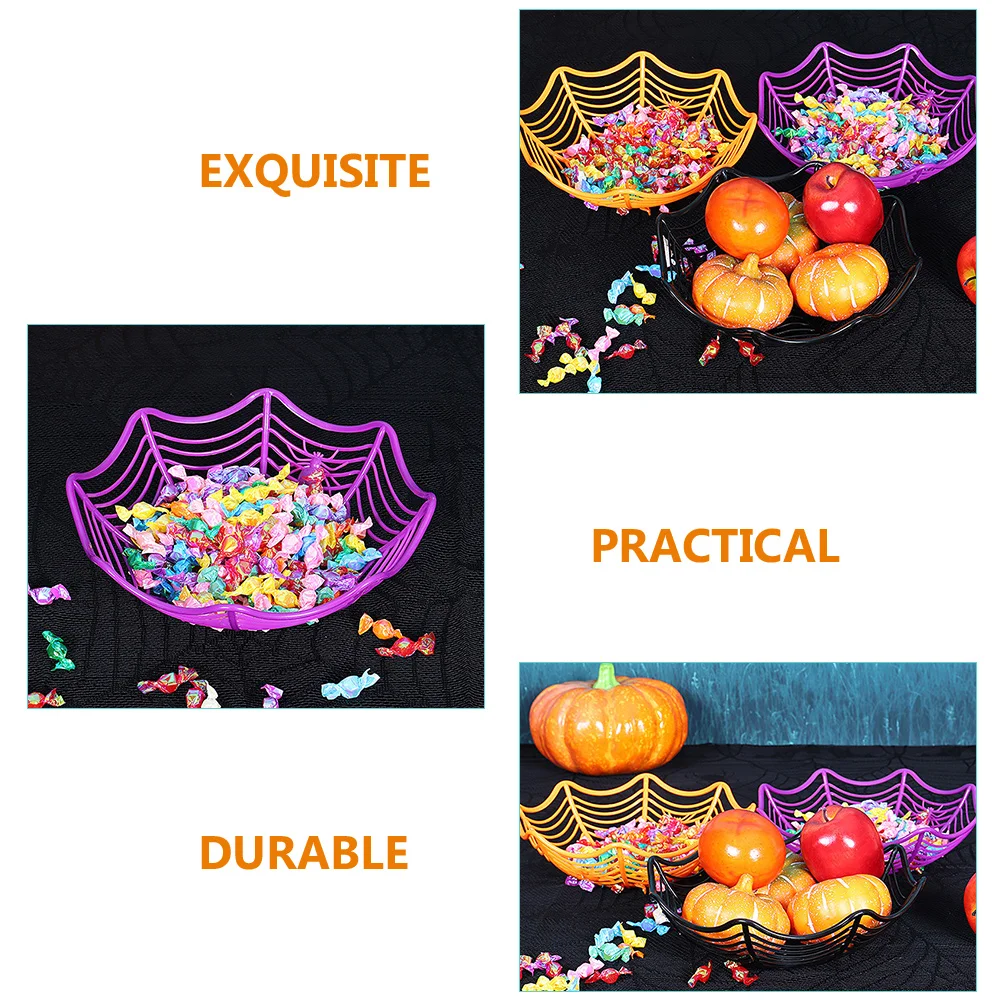 

5 Pcs Plastic Spider Web Candy Basket Cobweb Fruit Bowl Halloween Party Decor Halloween Candy Storage Bowl for Home Wedding