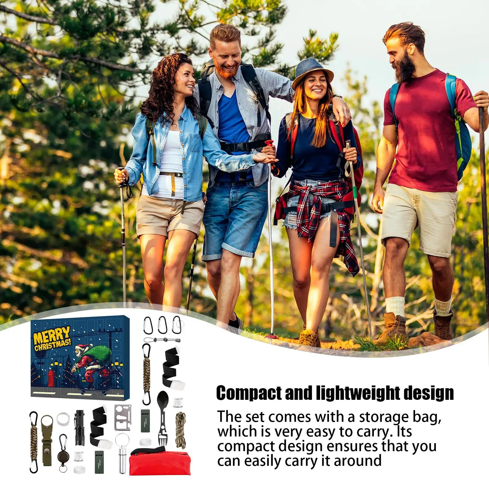 العد التنازلي التقويم 24 يوما العد التنازلي أدوات إنقاذ مجموعة احتفالية أدوات محمولة عملية للمشي في الهواء الطلق الصيد الظهر