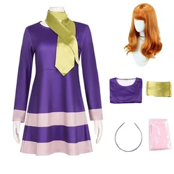 Daphne Blake Cosplay Costume Fancy TV Cosplay Doo Disguise Dress Headband Purple Set Girls Fancy Clothes Halloween for Women