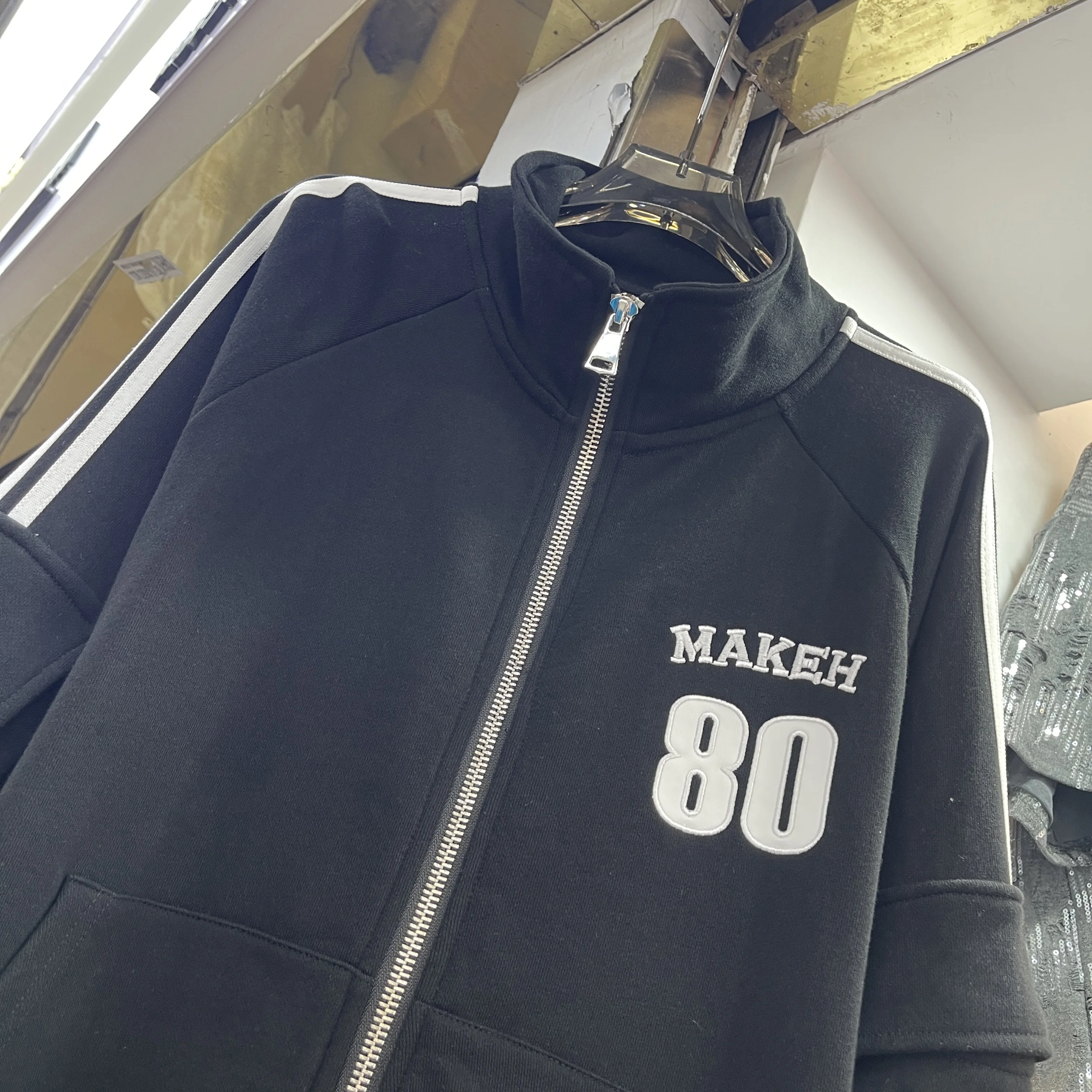 Korean Style Fashion Casual Retro Letter Embroidered Sweatshirt Long Sleeve Loose Versatile Zipper Jacket for Women Black Coat